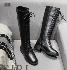 アップ ロングブーツ レディース ヒール サイドファスナー 厚底 シューズ ガールズ ブーツ ロング 黒 白 秋冬 シンプル 美脚225588