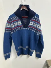 アラビヤ ヴィンテージ Tommy Hilfiger トミーヒルフィガー ブルー パータン ニット カーディガン 100