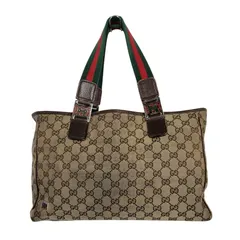 【中古】【メンズ/レディース】 GUCCI グッチ STRIPED PATTERN GG HORSE BIT TOTE BAG 145758 ストライプ GGパターン ホースビット トートバッグ カバン 鞄  【180-250330-as-04-IZU】