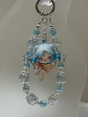 Skull Panda(スカルパンダ) ブルー ハンドメイド フィギュア ビーズ キーホルダー リング