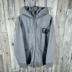OLD GAP 90s ギャップ グレー 後付けフード 裏起毛 肉厚 厚地 デカロゴ プリント ダブルジップ ジップアップ スウェット スエット パーカー メンズ XL サイズ