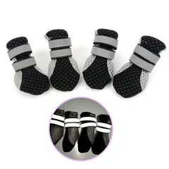 新品 RANPHY 犬靴 犬用メッシュシューズ ドッグブーツ ドッグくつ 小型犬 反射テープ付き 滑り止め 長靴 肉球保護 柔らかく 夏 散歩 通気性 4個入り (ブラックS)