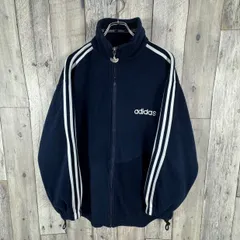 OLD adidas 90s アディダス ネイビー ジップアップ 3本ライン フリース ジャケット メンズ L サイズ