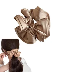 ボリューム 大きめ 大人 サテンシュシュ 無地 シュシュおしゃれ シンプル 髪飾り ヘアゴム レディース エレガント シュシュ ヘアアクセサリー (ベージュ)