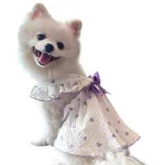 新品 犬服 リボン ハート柄 袖なし Dカン付き コットン 小型犬 中型犬 着脱簡単 ドッグウェア ドット柄 フリル 散歩用 可愛い お出かけ フリフリ 女の子 綿 (パープル M)