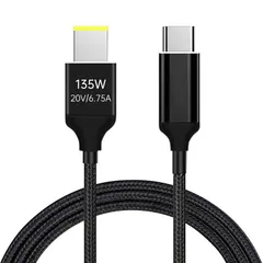 USB Type-C to Lenovo 角型 135W 20V/6.75A 変換ケーブル 180cm オスーオス/20VのPD電源アダプタのみ対応 ナイロン網目 ブラック PD for 135W E-MARK チップ内蔵 20V 3A～5A兼用下位互換
