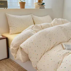 新品 布団カバー 3点セット シングル 寝具カバーセット 掛け布団カバー 肌触りが良い ボックスシーツ 枕カバー ベッド用 布団用 丸洗いOK ズレ防止 ヒモ付き (水玉柄 シングル・3点セット)