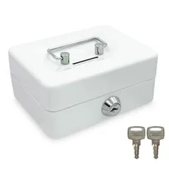 貯金箱 金庫 鍵付き 手提げ金庫 小型金庫 500円玉 ミニ金庫 防犯 保管 収納ボックス おしゃれ 家庭用 子供 ホワイト