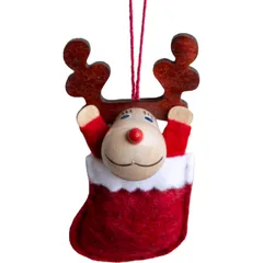 NORDIKA nisse ノルディカ ニッセ オーナメント クリスマスツリー 雑貨 木製 人形 北欧 (トナカイ 靴下レッド) [トナカイ 靴下レッド]