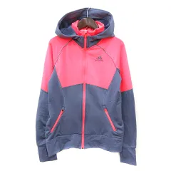 アディダス adidas パーカー ジップアップ 裏起毛 ロゴプリント バイカラー L ピンク グレー /MN