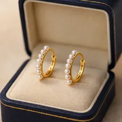 108P【普段使い】淡水真珠ピアス　パール　フープ　上品　S925　K14コート ゴールド パーティ 結婚式 入学式 小粒