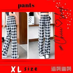 赤字値下げ　　G-53　［匿名配送］ チェックパンツ ［XL］ワイドパンツ サイズ ストリート 美脚 体型カバー ボトムス チェック柄 パンツ ワイドパン ロング ワイド 大人可愛い カジュアル おしゃれ お洒落 大人女子 こなれ感 ラフ