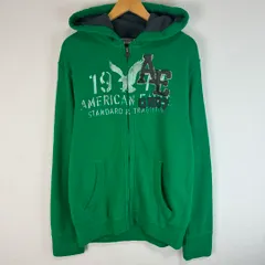 00s American Eagle アメリカンイーグル フルジップ パーカー ロゴ刺繍 グリーン XLサイズ メンズ 古着 アメカジ ストリート