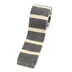 【中古】イレブンティ eleventy ウール ボーダー柄 ニットタイ ネクタイ グレーxアイボリー【メンズ】