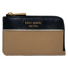Kate spade(ケイトスペード) コインケース - K8957 ベージュ×黒 L字ファスナー/キーリング付き レザー