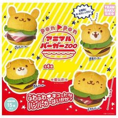 ponpon 동물 버거 ZOO × 전 4종 세트 풀 콤프 컴플리트 가챠 가챠 가챠 캡슐 토이 동물 햄버거 봉제인형 마스코트 고양이 고양이 고양이 개 냥코 완코 냥 버거가 버거
