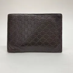 3305 GUCCI グッチ 二つ折り財布 GG マイクロ シマレザー ダークブラウン レザー