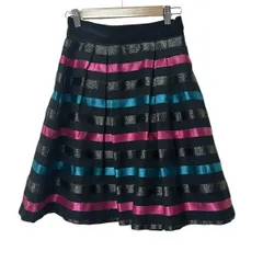 LANVIN en Bleu(ランバンオンブルー) スカート サイズ38 M レディース - 黒×ピンク×マルチ ひざ丈/ボーダー