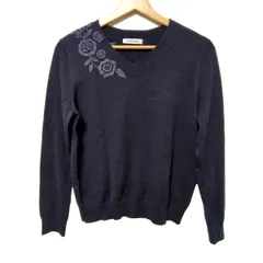 NEW YORKER(ニューヨーカー) 長袖セーター サイズＬ L レディース - ダークネイビー×パープル Vネック/刺繍/フラワー(花)