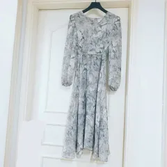 ロング丈ワンピース 長袖ワンピース 春ワンピース シフォンワンピース