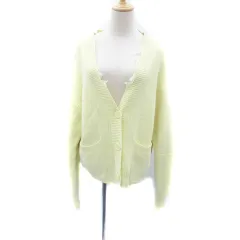 マウジー MOUSSY ニットカーディガン Vネック ミドル丈 無地 ダメージ加工 F 黄色 イエロー /HO49