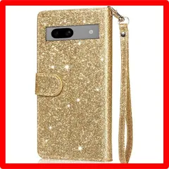 ★送料無料★Color:ゴールド 【KOOLRIVER】Google Pixel 7a用 カバー 手帳型 PUレザー スタンド機能 カード収納 ストラップ付き グリッター 可愛い キラキラ お洒落 デコ PUレザーケース グーグル ピクセル7a アンドロイド