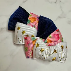 畳縁×グログランリボン＊星柄ヘアピン｜ネイビー×ホワイト｜和モダン