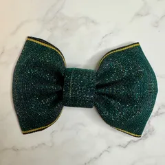 畳縁リボンヘアピン 深緑ラメ 和モダン 上品 ハンドメイド