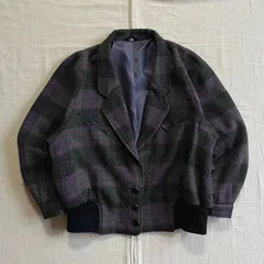 90s　vintage　ヴィンテージ古着　短丈シングルジャケット　3連ボタン留め　襟付きブルゾン　くすみマルチカラー　前面チェック柄　総柄　M～L相当　一点物　昭和レトロ　Y2K　multi color check pattern single jacket