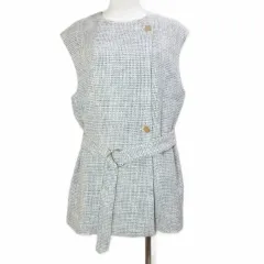 グリーンレーベルリラクシング ユナイテッドアローズ green label relaxing × ELIN 23SS ツイードジレ ベスト 3622-699-0200 ベルト付き 前開き ホワイト ブラック /X