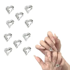 ネイル ガラスストーン ネイルクリスタル (10個セット) ジェムラインストーンネイル キュートハート型 大きめ ネイルストーン DIY ネイルを飾てと服装使用 透明 (透明)