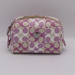 良品 コーチ シグネチャー ポーチ  キャンバス パープルカラー ブランド ファッション 2000000 NSK MTY