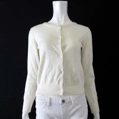 マーキュリーデュオ MERCURYDUO カーディガン ニット ウール ビジュー パール 装飾ボタン ストレッチ 長袖 S アイボリー オフ白