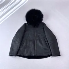 美品 Tiedeur 元町ゼラール ムートン フォックスファー リバーシブル ショートコート ジャケット 羊革 本革 毛皮 レザー リアルファー ジップアップ フード 2WAY ブラック 黒 レディース Lサイズ