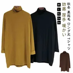 【2点セット】チュニックタートルネック  レディース ハイネック カットソー 秋冬 裏起毛 ロング丈 Tシャツ 長袖 あったかインナー ロングT インナーシャツ 防寒 あったか 暖かい プルオーバー トップス イン962-3363