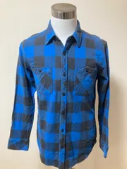 【古着used】青黒ブロックチェックネルシャツ