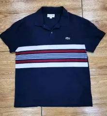 LACOSTE ラコステ ネイビー ストライプ 半袖 カラーTシャツ