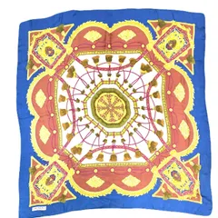 LANCEL ランセル スカーフ 大判 シルク ブルー  総柄 絹 タッセル