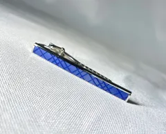 美品 [近年モデル] Burberry バーバリー ブルーチェックライン クロームメタリックシルバー ネクタイピン タイピン タイバー メンズ