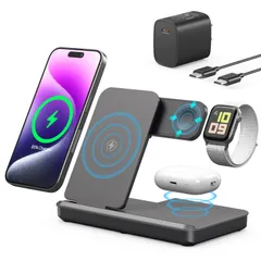 新品 【2025昇進型】TEPNICAL ワイヤレス充電器 3 in 1急速充電 折り畳み式 スタンド 置くだけ 15W/10W/7.5W iPhone 16/15/14/13/12シリーズ対応/Galaxy/Note/Apples iWatch など対応 2