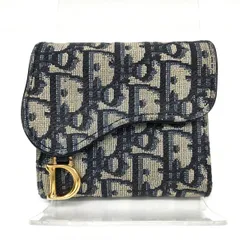 Christian Dior クリスチャンディオール ロータス ウォレット 三つ折り財布 S5652CTZQ レディース キャンバス ネイビー 中古