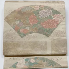 ［6559］袋帯 扇面草花文様 金 六通 正絹 着物 フォーマル