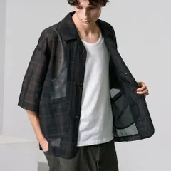 PUBLIC TOKYO パブリックトーキョー シアーチェックシャツジャケット 透け感 トレンド チェック柄 オープンカラー メイドインジャパン ブラック 2 メンズ シャツ 管理番号：1399-6600
