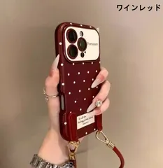 シンプル ドット柄 リストストラップ付き iPhoneケース（iPhone 17 / 16 / 15 / 14 / 13 Pro Max対応・レザー調ソフトケース・チェーン付き・高級感・小众デザイン・ピンク・秋冬新作）