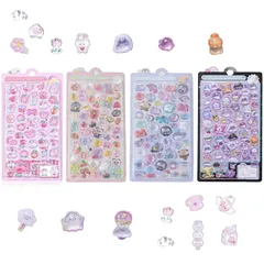 MZMSBAO ぷくぷくシール 3dシール 女の子 デコシール 携帯電話飾り用手帳用 DIY用 日記帳用 貼り付け可能 手芸用品 (4枚セット:A) 1