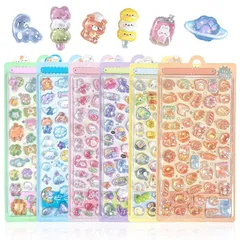 【6枚セット】 3Dシール ぷくぷくシール 立体 ぷくぷく 可愛い デコシール 女の子 男の子 手帳用 日記帳用 ごほうび DIYクラフト用 1