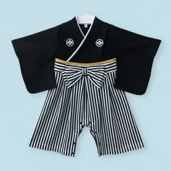 ハチマキ付き　羽織はかまロンパース カバーオール　男の子　黒色  60.70.80.90cm　新品　T1