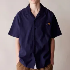 rehacer レアセル Modal Cotton Open Collar shirt オープンカラーシャツ 開衿 吸湿性 モダール綿 ガーゼ生地 光沢感 ナチュラル 通気性 リラックスフィット ネイビー Mサイズ 管理番号：122-3894のサムネイル