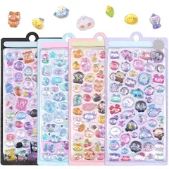 Chisafly ぷくぷくシール シール ぷくぷく 3D立体 かわいい 4枚セット ごほうび 子供 大容量 スマホケース DIY用 手帳用 日記帳用 (B) 1