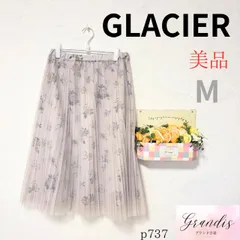 美品 ★グラシア GLACIER★ レディース チュール付きスカート Mサイズ相当 フラワープリント 総柄 フレアシルエット 裏地付き ポリエステル素材 春夏 上品 かわいい 古着女子